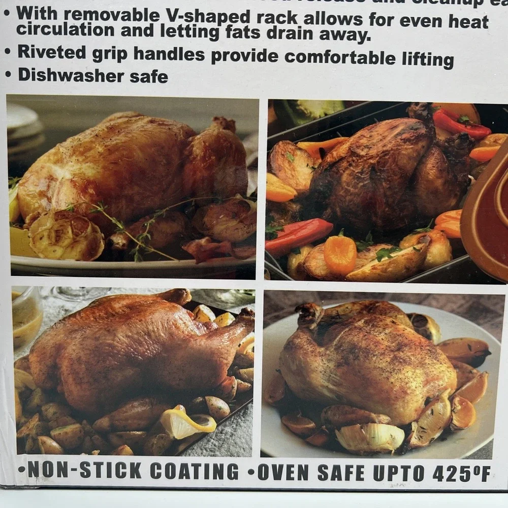 Copper Turkey Roaster‎ Pan with Rack Non Stick Coating and Oven Safe Up To 425 F